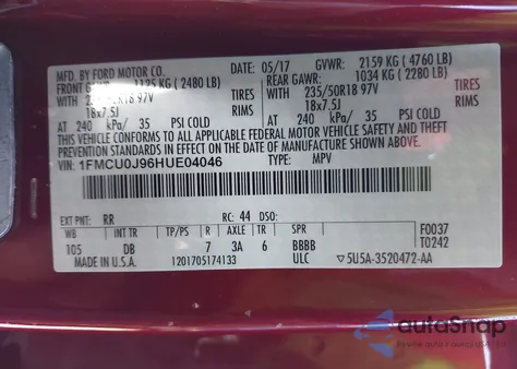 2017 Ford Escape Titanium z USA, uszkodzony, nr VIN 1FMCU0J96HUE04046